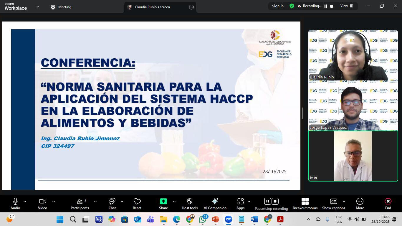 Conferencia virtual de la Norma Sanitaria para la Aplicación del Sistema HACCP en Zoom
