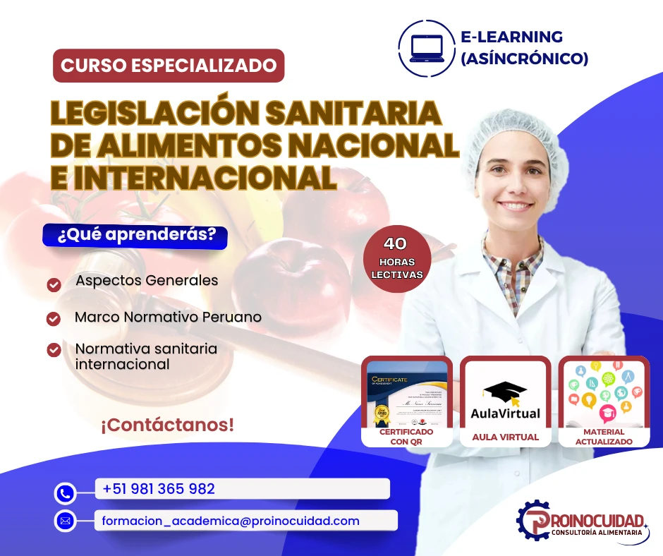 Flyer del curso Curso: “Legislación Sanitaria de Alimentos Nacional e Internacional”