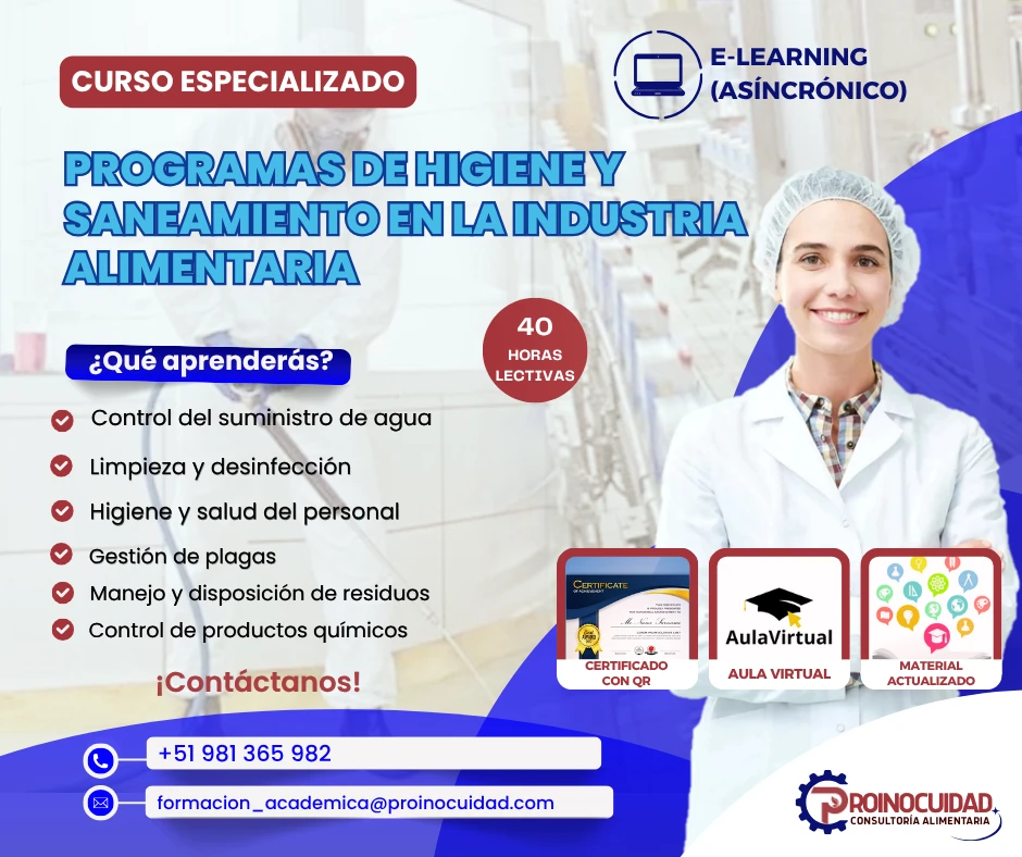 Flyer del curso Curso: “Programas de Higiene y Saneamiento en la Industria Alimentaria”