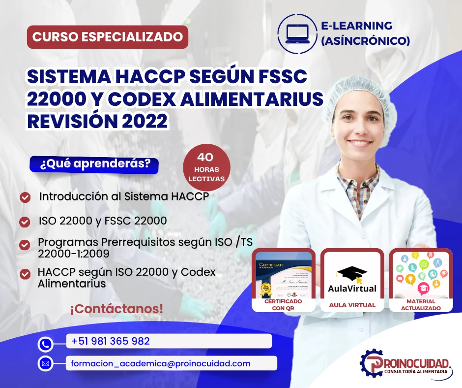 Flyer del curso Curso: “Sistema HACCP según FSSC 22000 y Codex Alimentarius Revisión 2022”