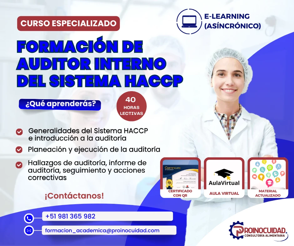 Flyer del curso Curso: “Formación de Auditor Interno del Sistema HACCP”